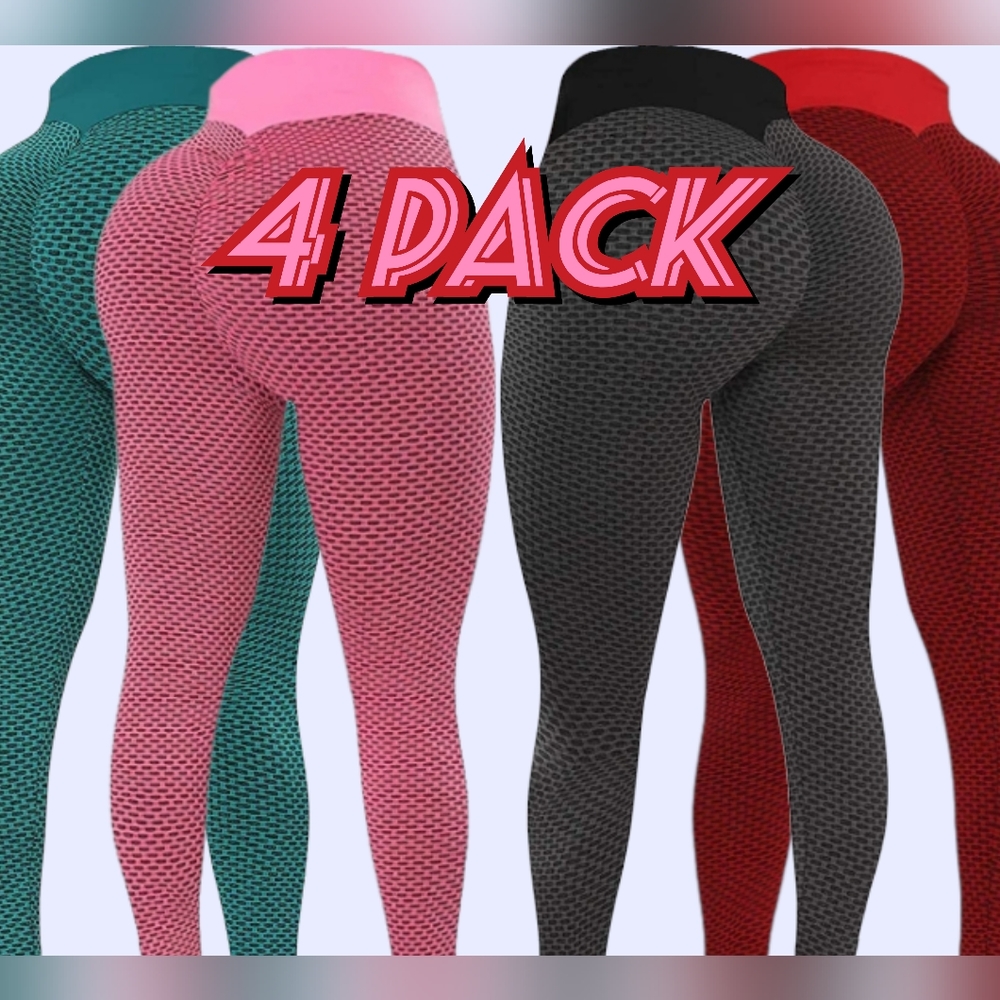 4 Pack Women High Waist Scrunch Bubble Booty Texture Leggings Casual Active Wear